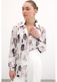 Resim Sateen Desenli Düz Gömlek - Bej-134405 Bej 