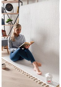 Resim Korya Yumuşak Örgü Bukle Modern Dokuma Halı Çocuk Oturma Odası Halısı Salon Mutfak Halısı Beyaz 