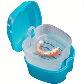 Resim 1 adet Ağız Protezi Bakım Banyo Kutusu Temizleme Sahte Diş Bakımı Asılı Ağ Konteyneri ile Temizleme Sahte Diş Banyo Kutusu 