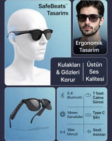 Resim C&M Global Store Bluetooth 5.3 Akıllı Güneş Gözlüğü | SafeBeats Tasarım | Sesli Konuşma | 7 Saat Müzik | Type-C Şarj 