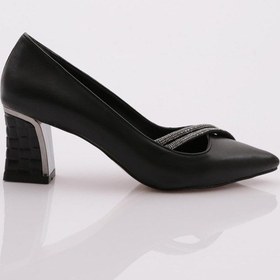 Resim Dgn 3201 Kadin Sivri Burun Silver Taşli Kalin Topuklu Ayakkabi 3201-1423-R1534 Siyah 