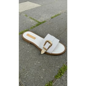 Resim Kindep Toka Detaylı Günlük Kadın Terlik Beyaz 