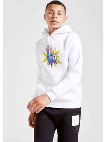 Resim Tshirthane Lama Baskılı Unisex Çocuk Kapüşonlu Beyaz Sweatshirt 