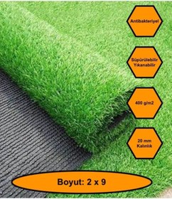 Resim 2x9 Metre Yapay Çim Halı, Lastik Taban, Yeşil Suni Halı, 20 Mm Kalınlığında 200 X 2900 