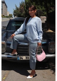 Resim Madmext Bebe Mavisi Bisiklet Yaka Kadın Triko Kazak Mg2494 Bebe Mavisi 