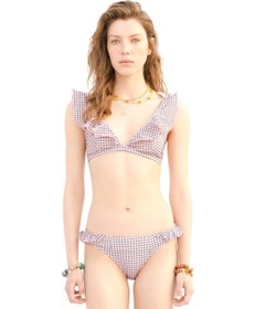 Resim Yargıcı Fırfır Detaylı Bikini Alt Pembe Ekose 