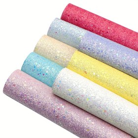 Resim 1 adet Parıltılı Kalın Glitter Suni Deri Levhalar - 19.56x32.77 cm, Çeşitli Renklerde Holografik Payetler (Kırmızı, Pembe, Mor, Mavi, Sarı, Yeşil) DIY El İşleri, Küpeler, Saç Kurdeleleri ve Çantalar için 