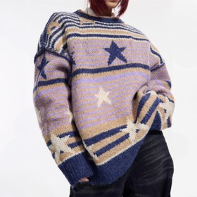 Resim Kozmik Jacquard Oversize Örme Kazak - Mor / M 