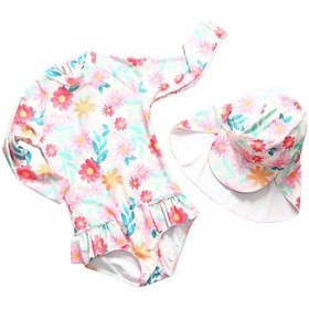 Resim Petityu Upf50+ Şapkalı Güneş Korumalı Uzun Kollu Kız Çocuk Pembe Mayo Şapka Set Pembe 