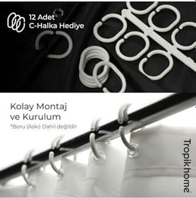 Resim Tropik Home Banyo Perdesi Mavi Dalga Desen Yerli Üretim Duş Perdesi C-Halka Hediye 180x200cm Banyo Perdesi 