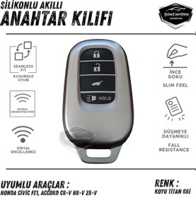 Resim Honda Civic Fe1 Accord Cr-v Hr-v Zr-v Uyumlu Silikon Anahtar Kılıfı Oto Anahtar Kabı Darbe Emici Anahtarlık Koyu Titan Gri 00 Şüscaroto Aksesuar 