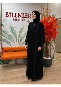 Resim Bilenler Medine İpeği Vera Ferace Fermuarlı 38-56 Beden Arası Uyumlu Siyah 