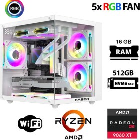 Resim Xaser Eco X60 Ryzen 5 5500 16GB Ram 512GB M.2 Nvme SSD 16GB RX9060 Xt Oyuncu Masaüstü Bilgisayarı 