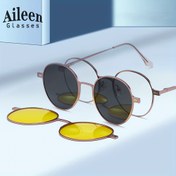 Resim Yeni yuvarlak çerçeve tasarımı manyetik şık gözlük seti, unisex, bir çift gözlük + iki adet değiştirilebilir manyetik lens + gözlük saklama çantası, TAC polarize lensler, gece görüş lensleri, günlük kullanım için uygun. Yüksek kalite, çok fonksiyonlu 