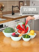 Resim Gretta 5'li Açık Yeşil Yuvarlak Plastik Badya Leğen Seti Kap Kase Seti (0,4/0,5/0,9/1,3/2,1 LİTRE) 