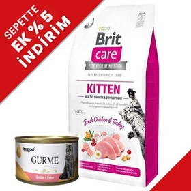 Resim Brit Care Kitten Tavuk ve Hindi Etli Tahılsız Yavru Kedi Maması 7 Kg + 4 Adet 85 Gr Yaş Mama 