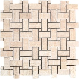 Resim Tuqco Doğal Taş Basket Weave Traverten Cilalı Mermer Mozaik 