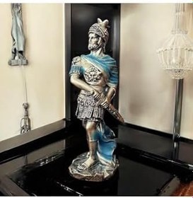 Resim Antik Roma Savaşçısı Heykeli Dekoratif Hediyelik Objeler Tarihi Konsept Biblo İş Hediyesi Ofis Deko Mavi Altın Gold 10 x 10 