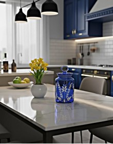 Resim Paşabahçe Kitchen Başak Dekorlu 1515 Cc Renkli Büyük Cam Kavanoz Sağlıklı & Şık Saklama Mavi 