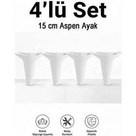 Resim Aspen 15 Cm Beyaz 4'lü Set Koltuk Baza Dolap Tv Ünitesi Yatak Odası Konsol Ayağı Siyah 
