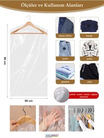 Resim Elbise Poşeti Askı Delikli Omuzlu Kesim Şeffaf Kıyafet Koruma Kılıfı Naylon Hurç 20'li 60 x 90 CM 
