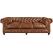 Resim Hanel Mobilya Klasik Chesterfield Chester Kanepe Kahve Suni Deri 
