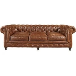 Resim Hanel Mobilya Klasik Chesterfield Chester Kanepe Kahve Suni Deri 