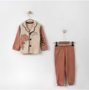 Resim Bebelove Bebek Dino Temalı Gömlek Yaka Düğmeli Pijama Takımı 