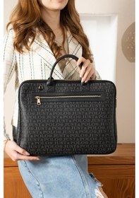 Resim Just Polo Kadın Monogram Desenli Büyük Boy Laptop Çantası 342206mh Kahverengi 