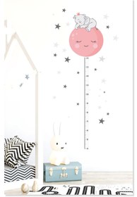 Resim Sevimli Uyuyan Fil ve Pembe Ay Boy Ölçer Çocuk Odası Duvar Sticker - 50 cm / Renkli / Boy Ölçer 