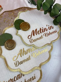 Resim Mühürlü Model Damat Kahvesi Sunum Mendili - Gold 