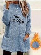 Resim Novahub Sonbahar Ve Kış Kadın Giyimleri İçin Yeni Gevşek Uzun Kollu Mektup Baskılı Çift Taraflı Kadife Cep Yuvarlak Yaka Sweatshirt Mavi - Xl Mavi 