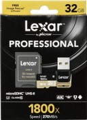 Resim Lexar Professional 1800x 32 GB MicroSDHC Class 10 UHS-II Hafıza Kartı + Adaptör + USB 3.0 Kart Okuyucu 