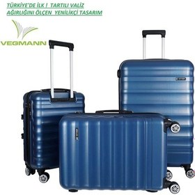 Resim Vegmann Tartılı Scadel Mavi 3 Lü Valiz Seti Mavi 
