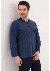 Resim Markalinda 3126 İndigo %100 Pamuk Büyük Beden Erkek Pijama Takımı İndigo 