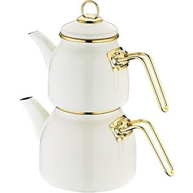 Resim Oms Harem Emaye Çaydanlık Takımı Krem 