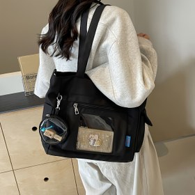 Resim Unisex Büyük Kapasiteli Tote Çantası, Şeffaf Cebi ile Kore Tarzı Rahat Çapraz Çanta, Çoklu Cep Kitap Çantası, Madeni Para Cüzdanı ile Orta Boy Mesaj Çantası, Fermuar Kapanışı, Polyester Astarlı 