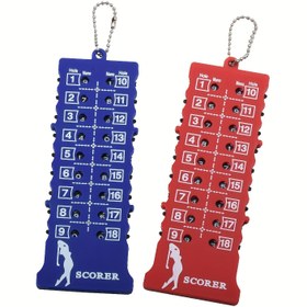 Resim 18 delikli bir golf oyunu için bir golf puan sayacı, bir boncuk zincir tokası ile, 4 renk seçeneği ile mevcuttur. 