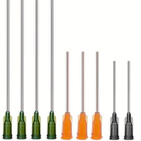 Resim 6 adet Yüksek Hassasiyetli Uzun Uçlu Uygulayıcı İğneler - Yapıştırıcı, Mürekkep Püskürtme, Laboratuvar ve El Sanatları için - 14G/15G/16G, Yeşil, Turuncu, Gri Kapaklar, Dayanıklı Plastik Malzeme 