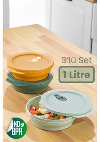 Resim Vienev 3lü 1 Litre Klips Kapaklı Saklama Kabı Seti Renkli 