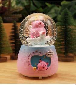 Resim Capybara Kapibara Işıklı Ve Müzikli Kar Küresi Büyük Boy - Pembe 