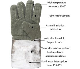 Resim Fırın Eldivenleri 1000 Derece Yüksek Sıcaklığa Dayanıklı Eldiven, Karbon Fiber Alüminyum Folyo, Yanma Önleyici Isı Yalıtımı Endüstriyel Ateşe Dayanıklı Eldivenler, Bir Çift, Gri 