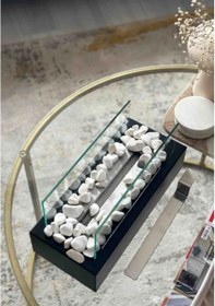 Resim Metal Siyah Bioethanol Masaüstü Şömine Sertifikalı Yakıt Ve Taş H 