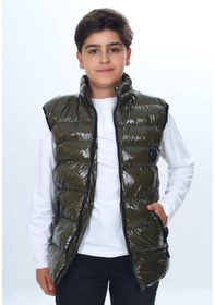Resim Toontoy Kids Toontoy Erkek Çocuk Su İtici Dik Yaka Fermuarlı Cepli Parlak Şişme Yelek Haki 