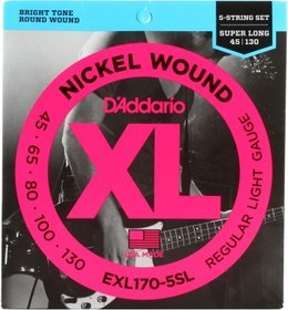 Resim D'Addario EXL170-5SL XL Nickel Wound 5 Telli Bas Gitar Tel Seti - 45-130 (Profesyonel) | Super Long Scale, Ekstra Uzun Saplı 5 Telli Baslar İçin İdeal Uzunluk ve Parlak Ton 