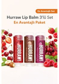 Resim Hurraw 3 Lü Dudak Balm Seti Ahududu, Fındık & Moon Vegan, Doğal, Soğuk Sıkım 