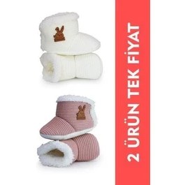 Resim MinyTim Bebek Panduf, Polar Astarlı Kaydırmaz Taban Çok Renkli Düz Desenli 