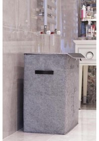 Resim Digithome Keçe İki Bölmeli Deri Detaylı Katlanır Çamaşır Kirli Sepeti Dikdörtgen Gri 105598 C1-1-152 Diğer 