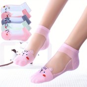 Resim Kızlar için 10 çift ultra-ince yazlık çorap - Yaylı ve nefes alabilen bir tilki desenli, okula, dış mekan etkinliklerine ve sıcak hava koşullarına uygun, şeffaf ve nefes alabilen tekne çorapları. 