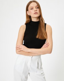 Resim Dik Yaka Fitilli Basic Kolsuz Triko Üst 